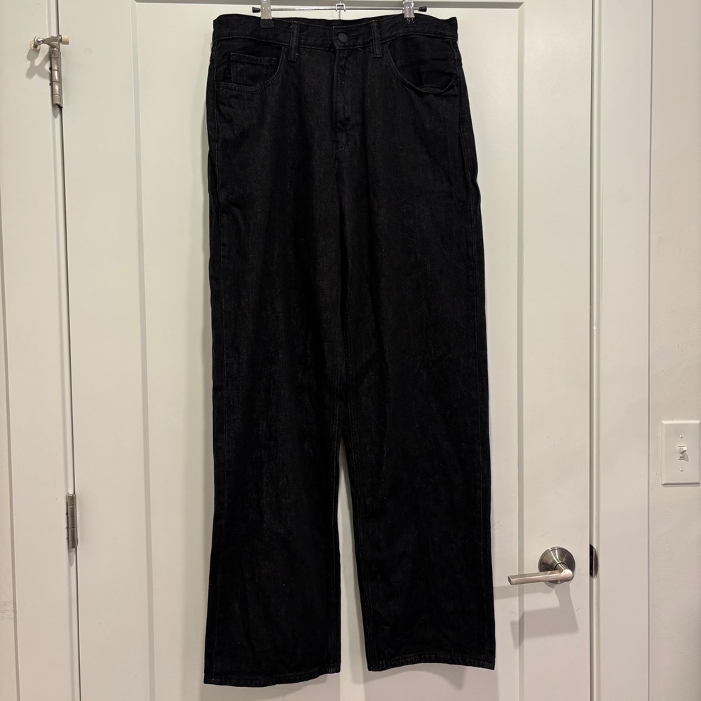 Uniqlo Jeans Mens 33 Black Straight Leg 100% Cotton Denim Pants 321-482865